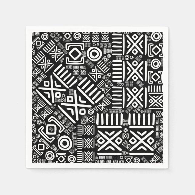 Guardanapo De Papel Padrão étnico africano - preto e branco #6 (Frente)