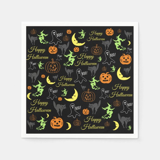 Guardanapo De Papel Padrão Feliz Halloween Preto (Frente)