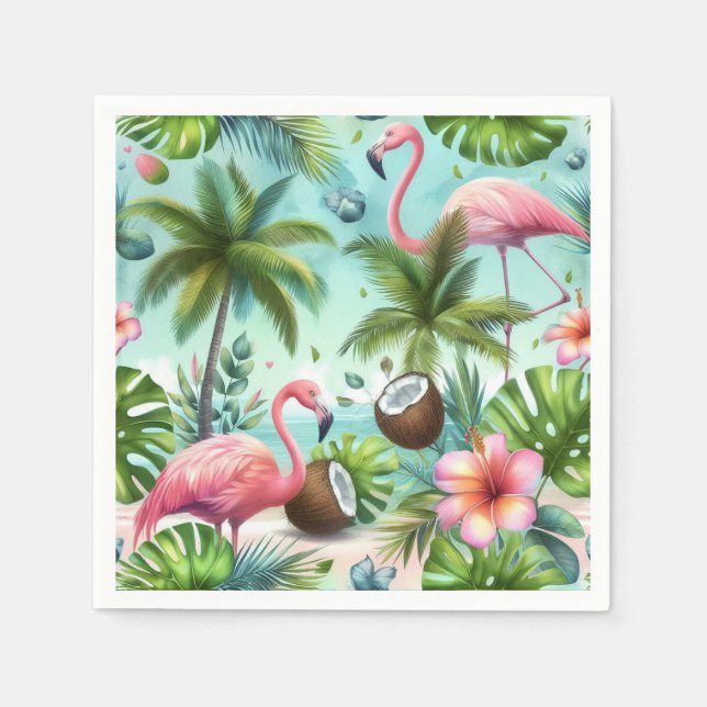 Guardanapo De Papel Padrão Flamingos & Coconuts (Frente)