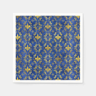 Guardanapo De Papel Padrão Fleur-de-lis mármore azul e ouro