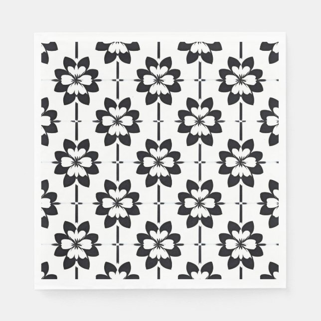 Guardanapo De Papel Padrão Floral Abstrato Preto e Branco (Frente)
