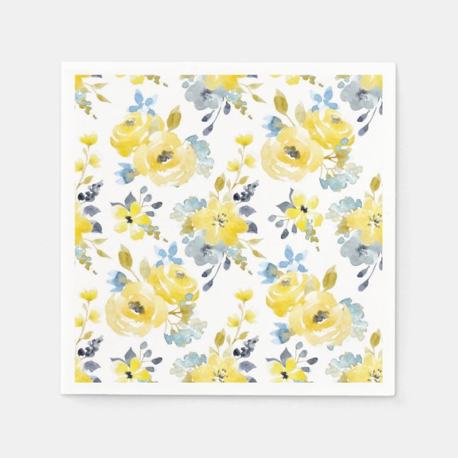 Guardanapo De Papel Padrão Floral Amarelo de Aquarela (Frente)