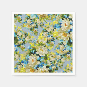Guardanapo De Papel Padrão Floral Amarelo e Azul Vintage
