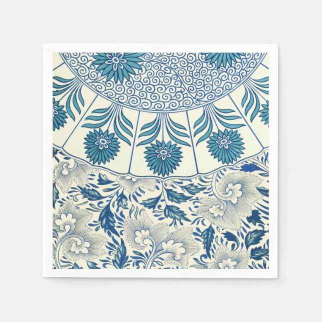 Guardanapo De Papel Padrão Floral Azul Design Asiático Antiquado (Frente)