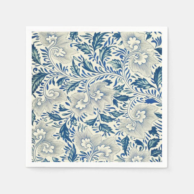 Guardanapo De Papel Padrão Floral Azul Design Asiático Antiquado (Frente)
