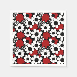 Guardanapo De Papel Padrão Floral bonito em Vermelho, Preto e Branco