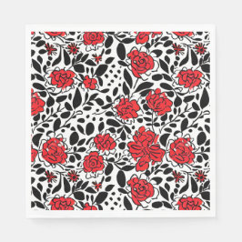 Guardanapo De Papel Padrão Floral bonito em Vermelho, Preto e Branco