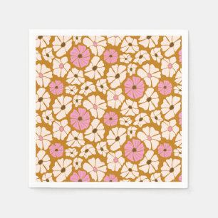Guardanapo De Papel Padrão floral branco e cor-de-rosa em castanho-car