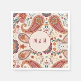 Guardanapo De Papel Padrão Floral Branco Paisley Boho Vibrante