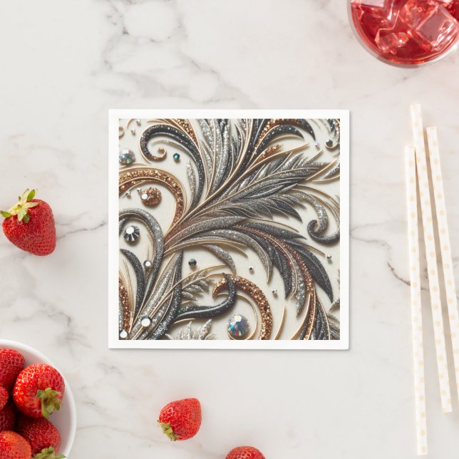 Guardanapo De Papel Padrão floral brilhante com gemstone (Insitu)