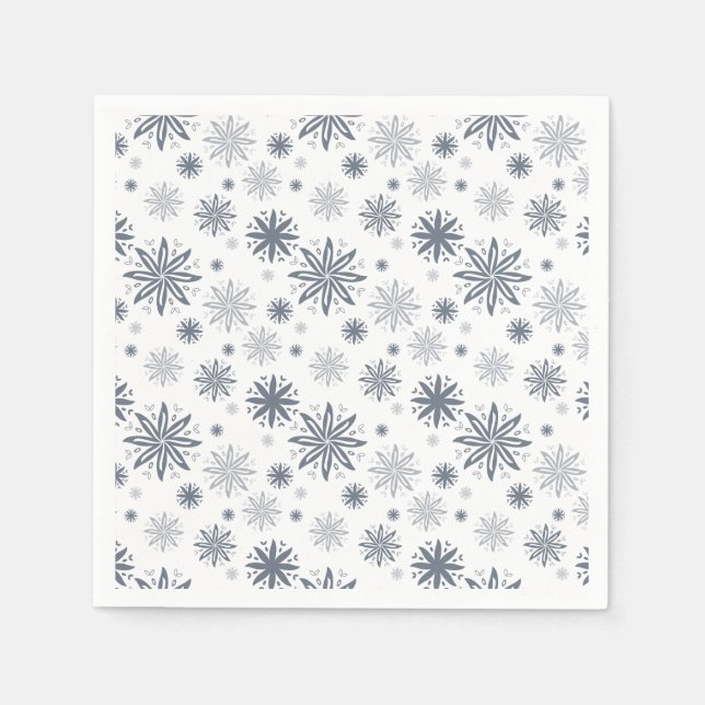 Guardanapo De Papel Padrão Floral Cinza Elegante de Natal (Frente)