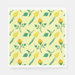 Guardanapo De Papel Padrão floral com rosa amarela e flores tulipas