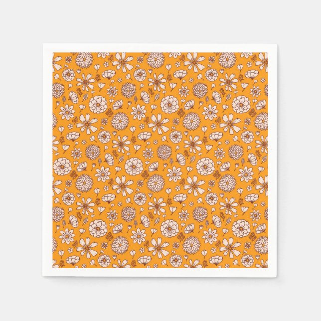 Guardanapo De Papel padrão floral contínuo laranja (Frente)