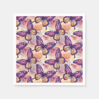 Guardanapo De Papel Padrão Floral de Borboleta Roxa Botânica Elegante