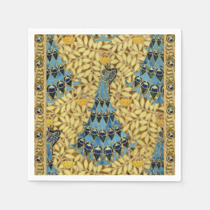 Guardanapo De Papel Padrão Floral de Pavão Azul Art Nouveau Antigo