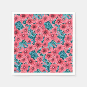 Guardanapo De Papel Padrão floral de petúnia de cor vermelha