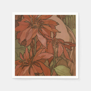 Guardanapo De Papel Padrão Floral de Poinsettia Vermelha Art Nouveau d