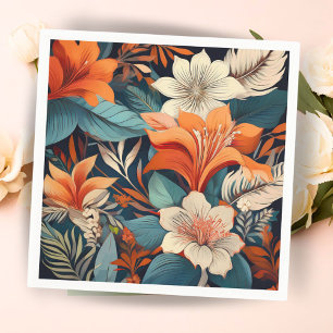 Guardanapo De Papel Padrão Floral do Flor Laranja Elegante Turquesa
