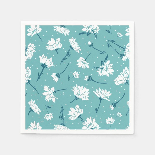 Guardanapo De Papel Padrão Floral Elegante - Botânica Branca e Teal (Frente)