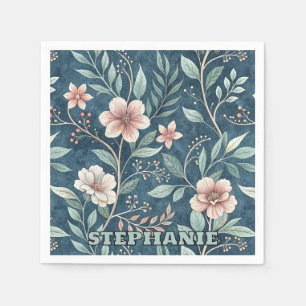 Guardanapo De Papel Padrão Floral Elegante com Brilhos Rosa e Creme