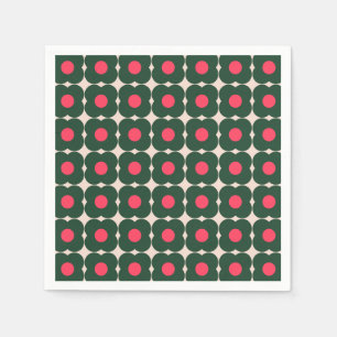 Guardanapo De Papel Padrão Floral Pop Retro Fofo Natal Verde Rosa