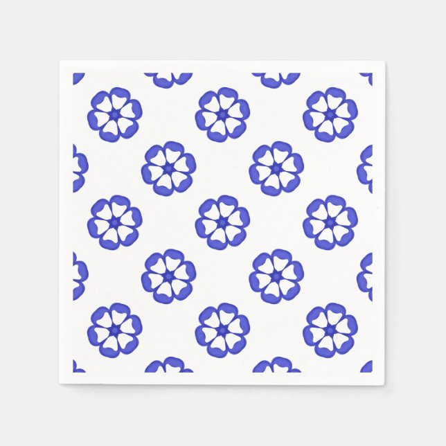 Guardanapo De Papel Padrão Floral Redondo Azul (Frente)