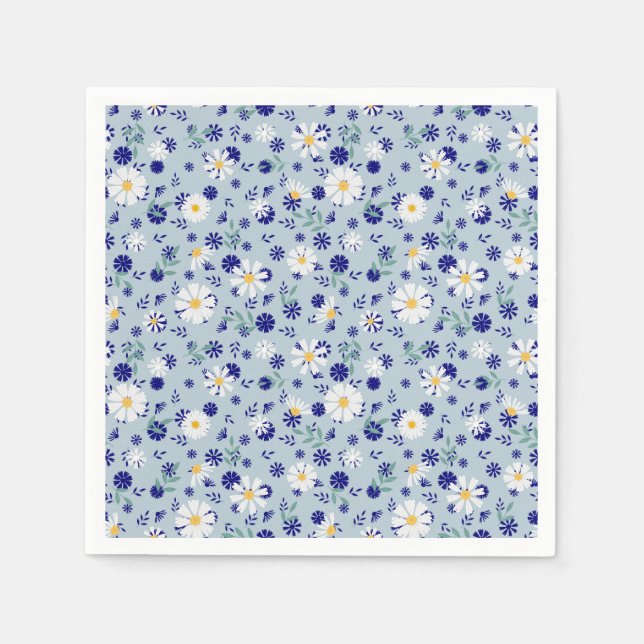 Guardanapo De Papel Padrão floral retrô com margaridas. (Frente)