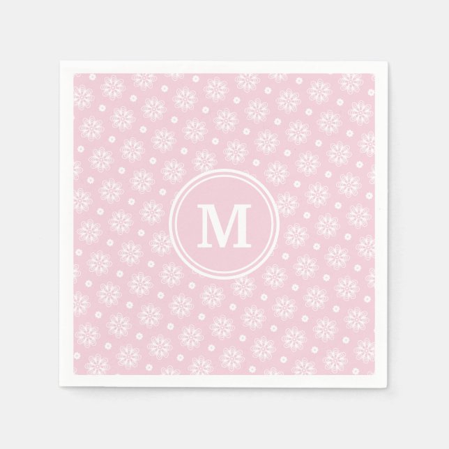 Guardanapo De Papel Padrão Floral Rosa e Branco (Frente)