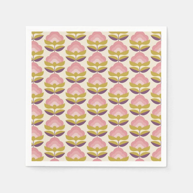 Guardanapo De Papel Padrão Floral Rosa e Púrpura (Frente)