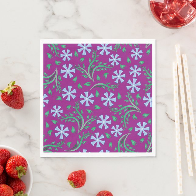Guardanapo De Papel Padrão Floral Roxo com Flores Azuis (Criador carregado)