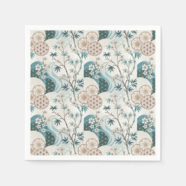Guardanapo De Papel Padrão Floral Tradicional de Bambu Japonês (Frente)
