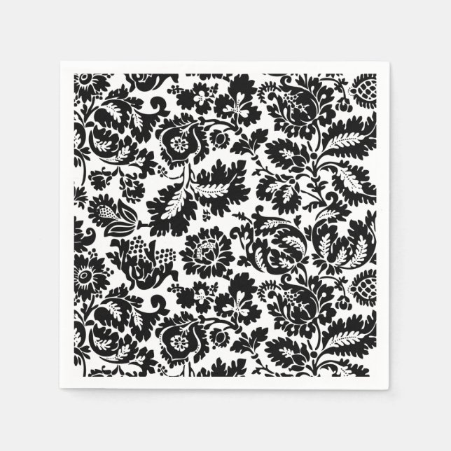 Guardanapo De Papel Padrão Floral Veneziano Preto e Branco de William  (Frente)