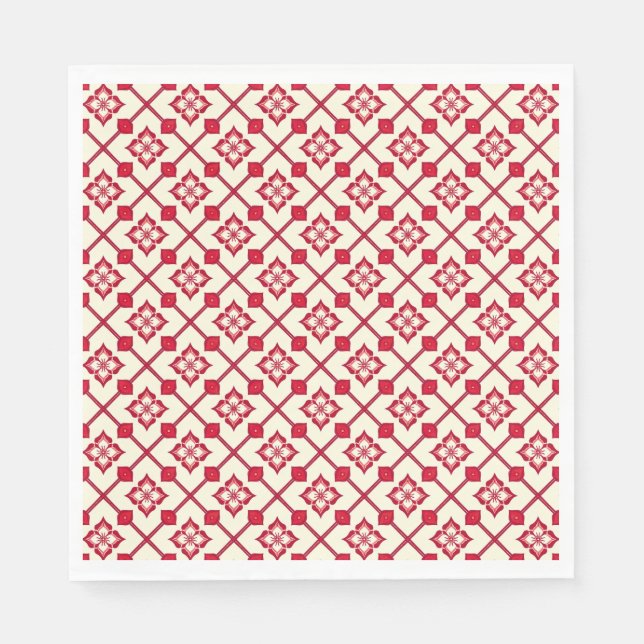 Guardanapo De Papel Padrão Floral Vermelho e Branco (Frente)