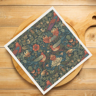 Guardanapo De Papel Padrão Floral Vintage Folhas Pássaros William Morr