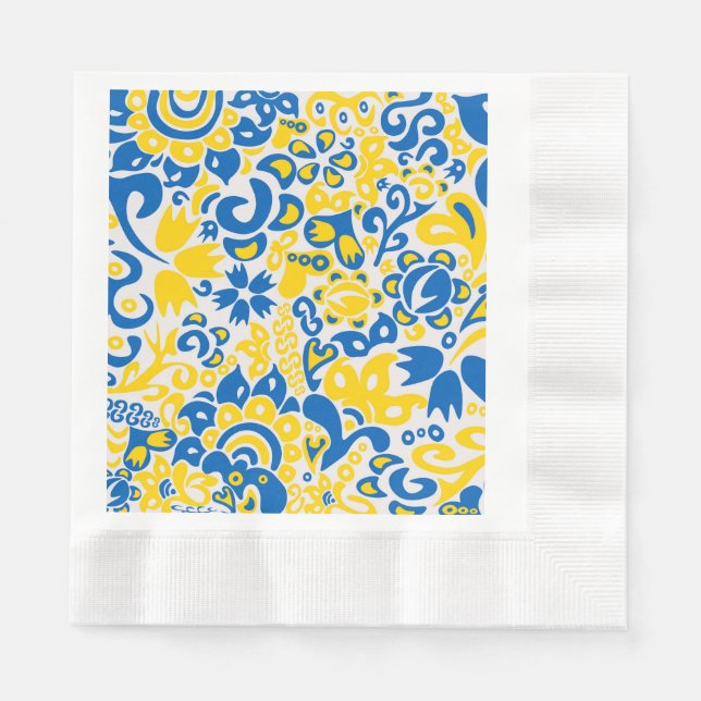 Guardanapo De Papel Padrão Folclore com cores de bandeira ucraniana (Frente)