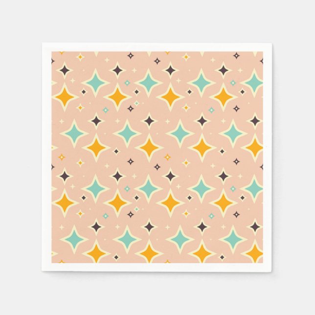 Guardanapo De Papel Padrão geométrico retrô com azul-turquesa, laranja (Frente)