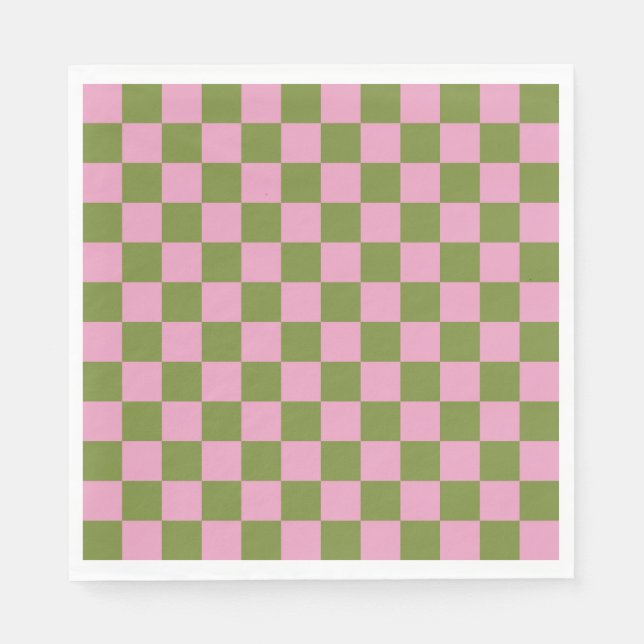 Guardanapo De Papel Padrão Gingham Verdejado Rosa (Frente)