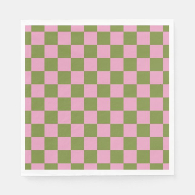 Guardanapo De Papel Padrão Gingham Verdejado Rosa (Frente)