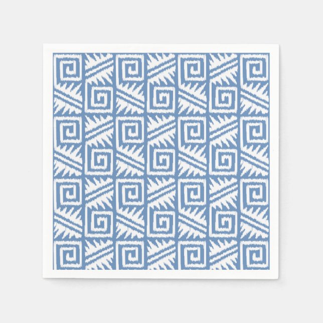 Guardanapo De Papel Padrão Ikat Aztec - Azul-Céu e Branco (Frente)