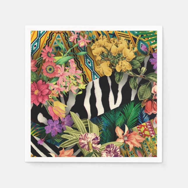 Guardanapo De Papel Padrão-Impressão índio da Zebra Floral Amarela ros (Frente)