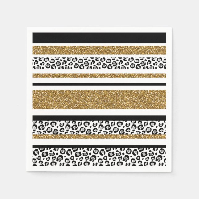 Guardanapo De Papel Padrão Leopardo Moderno Dourado Ombre Glitter (Frente)