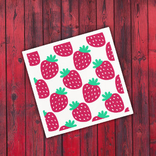 Guardanapo De Papel Padrão Mínimo de Morango Bonito em Vermelho e Verd
