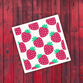 Guardanapo De Papel Padrão Mínimo de Morango Bonito em Vermelho e Verd