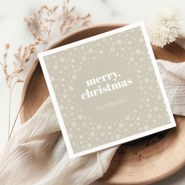 Guardanapo De Papel Padrão Moderno de Feliz Natal Beige Snowflake (Christmas holiday snowflake pattern napkin)