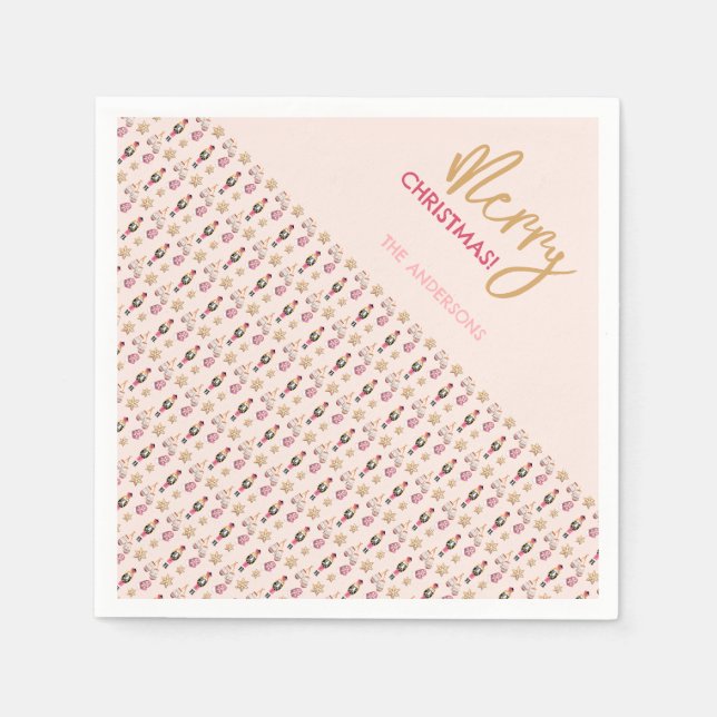Guardanapo De Papel Padrão Moderno de Natal Rosa Pastel (Frente)