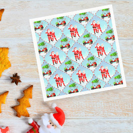 Guardanapo De Papel Padrão Ogee de Papai Noel e Sra. Claus Jogando Gol