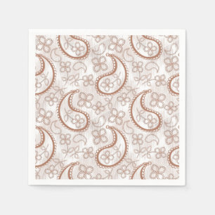 Guardanapo De Papel Padrão paisley monocromático bege e branco.
