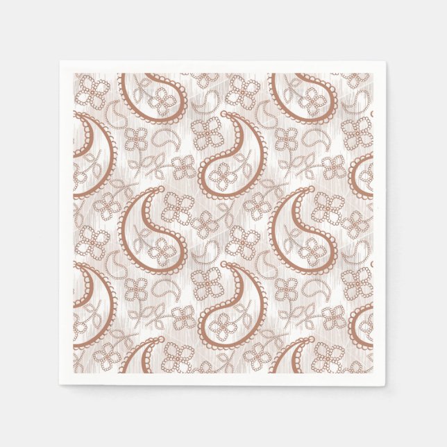 Guardanapo De Papel Padrão paisley monocromático bege e branco.  (Frente)