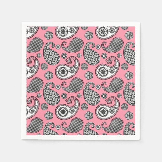 Guardanapo De Papel padrão Paisley, tons de cinza no rosa (Frente)