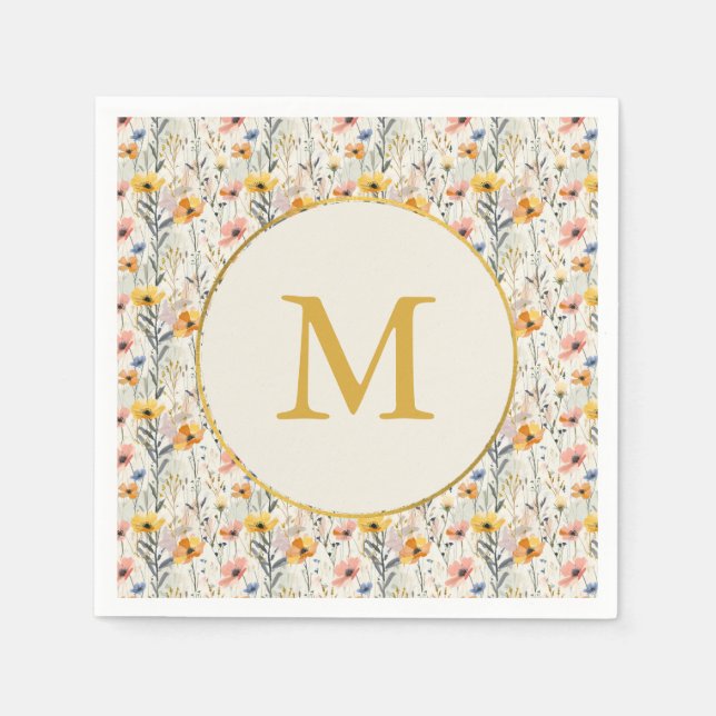 Guardanapo De Papel Padrão Personalizado de Flores de Prados de Gouach (Frente)
